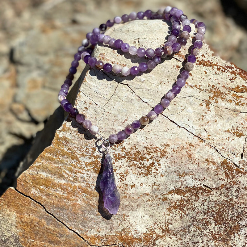 Rustic Amethyst Crystal Necklace to Help Reduce Stress, Emotional Stability and Inner Strength