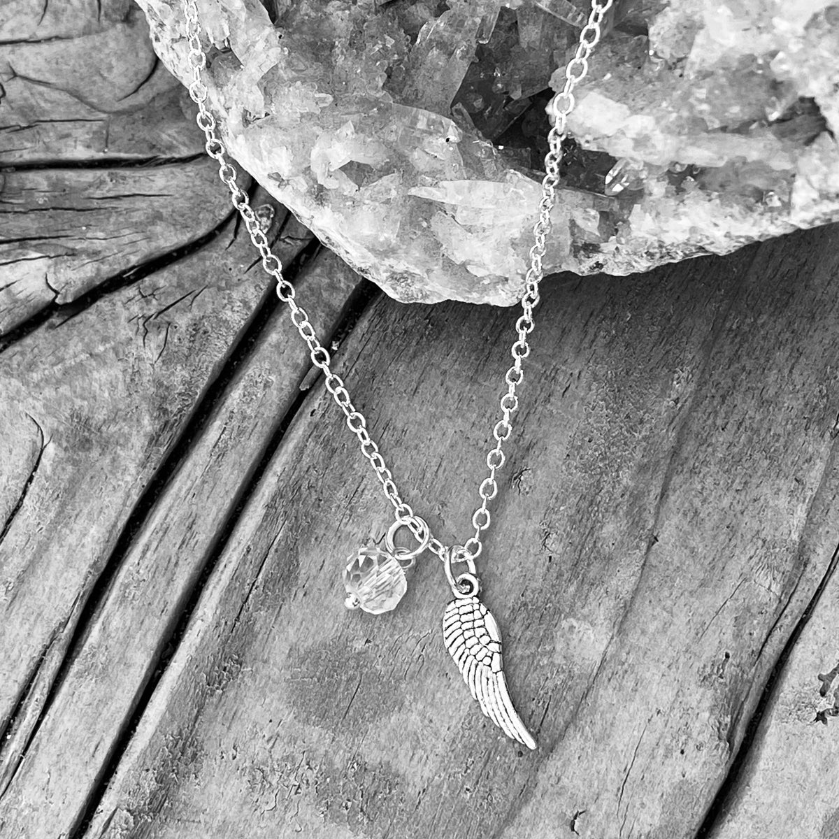 Stainless Steel Initial Necklace with Guardian Angel Wings
