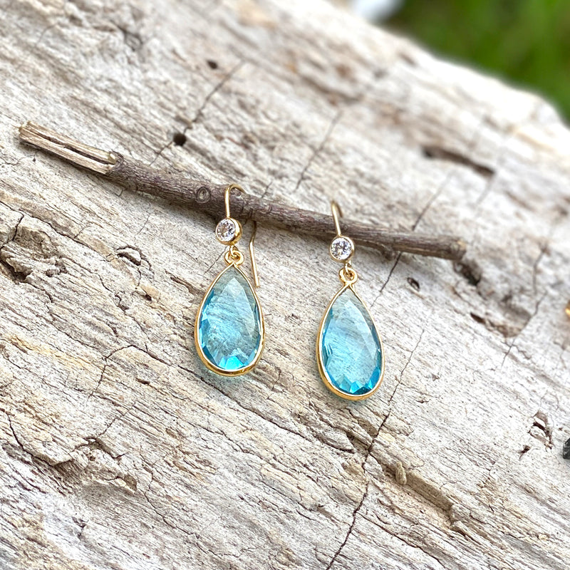 Aquamarine Crystal Gold Filled Earring for Courage