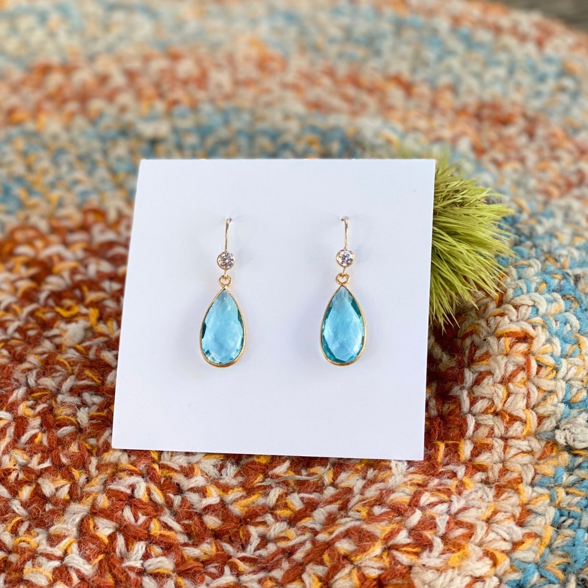 Aquamarine Crystal Gold Filled Earring for Courage and Hope. Best crystal for Courage. Best healing crystal for Hope.
