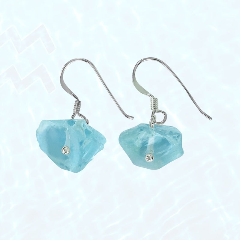 The Age of the Aquarius Earrings with a Rough Blue Crystal Nugget