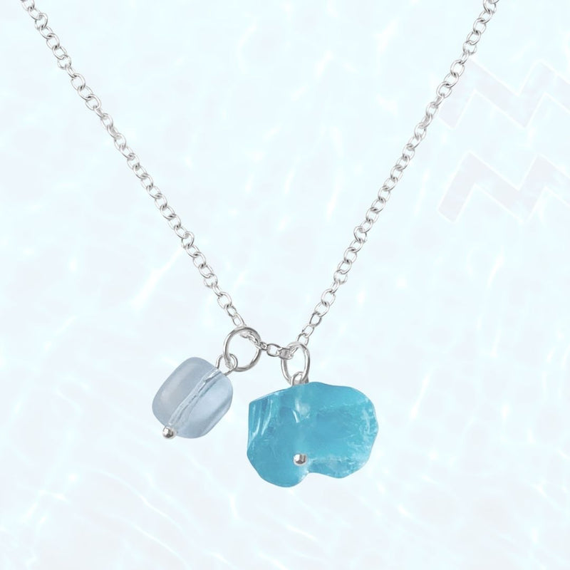 The Age of the Aquarius Necklace with a Rough Blue Crystal Nugget and a Clear Healing Quartz