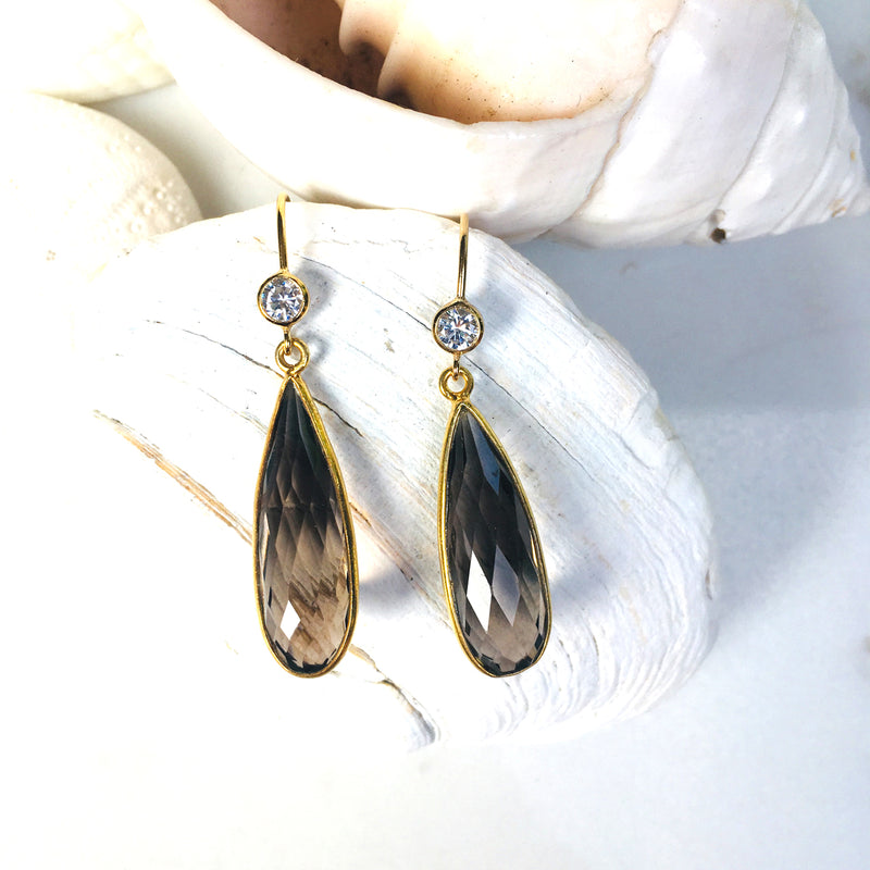 Smoky Quartz Crystal Gold Earrings to Remove Negativity