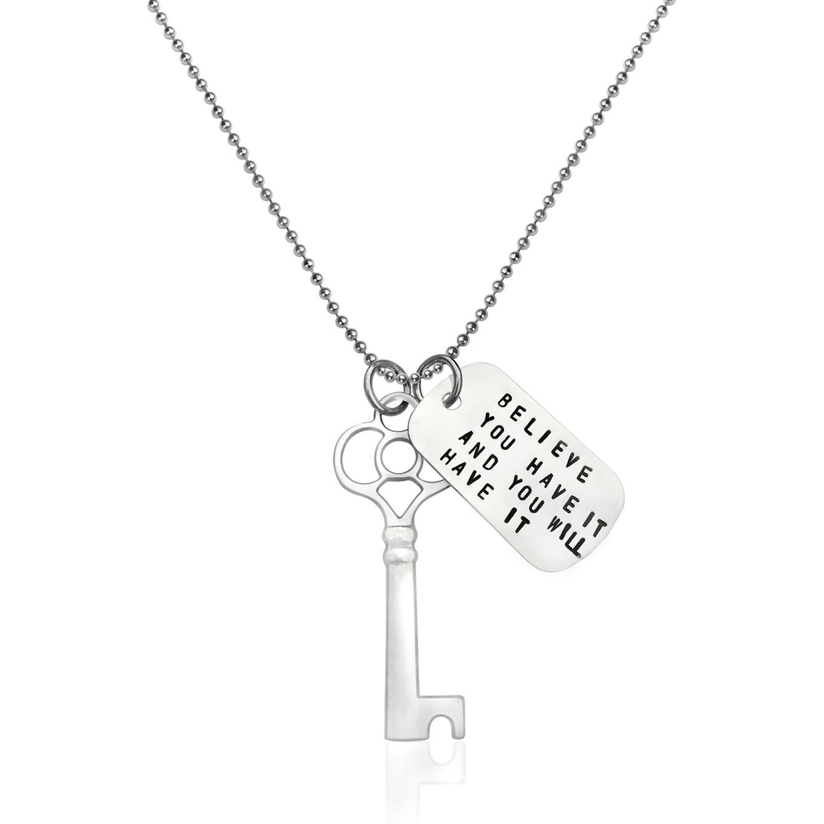 Key to Success Inspirational Sterling Silver Dog Tag Necklace Key