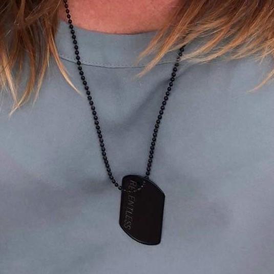 BREATHE - Black Stainless Steel Dog Tag Necklace