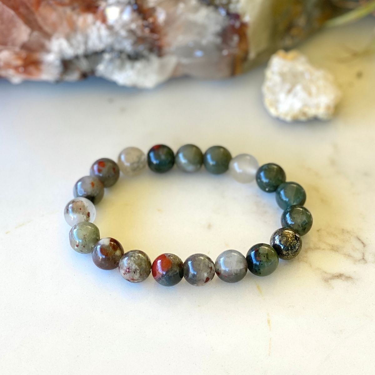Bloodstone Bracelet for Courage.  Bloodstone is a stone of courage and wisdom, noble sacrifice, and altruistic character. Bloodstone represents a courageous spirit.