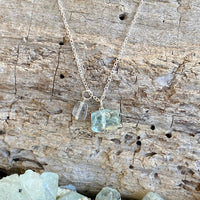  The Age of the Aquarius Necklace with a Rough Blue Crystal Nugget and a Clear Healing Crystal