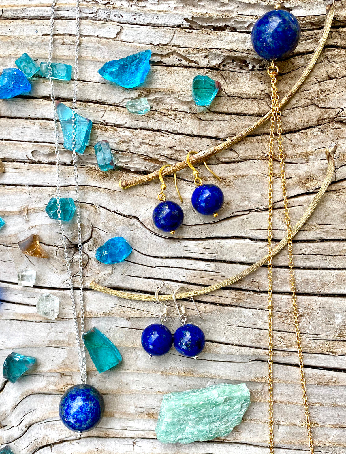 Blue Marble Ocean Blue Gratitude Silver Earrings with Lapis Lazuli Earth Symbol