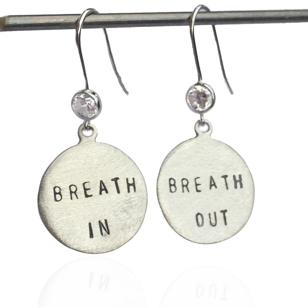 Sterling Silver Breath In - Breath Out Earrings with Crystal - inspired by my scuba diving, yoga and being a mom.