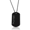 BREATHE - Black Stainless Steel Dog Tag Necklace. Yoga Inspired Military, Army, Navy Style Unisex Mindfulness Accessory