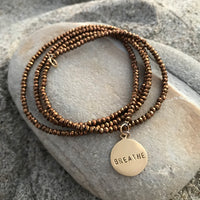 Yoga inspired BREATHE Wrap Bracelet with Bronze Crystals and Gold Filled BREATHE Charm