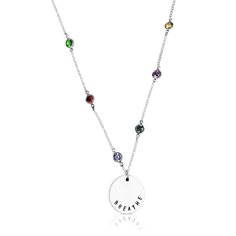 BREATHE Sprinkle Yoga Inspired Necklace with Rainbow Color Crystals for Chakra Healing