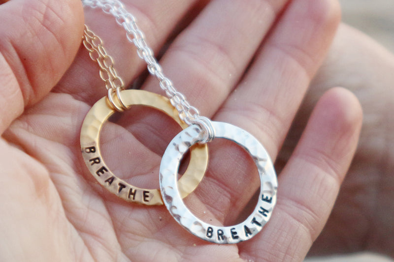 BREATHE Infinity Circle Necklace to remind you of the importance to paying attention to your breathing