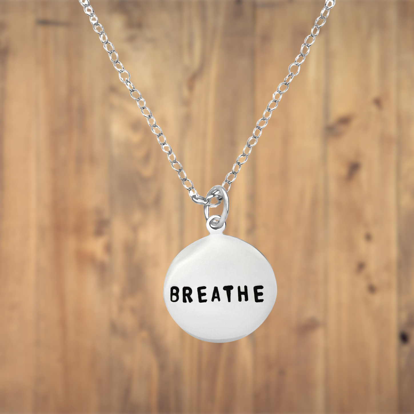 Sterling Silver Small BREATHE Necklace