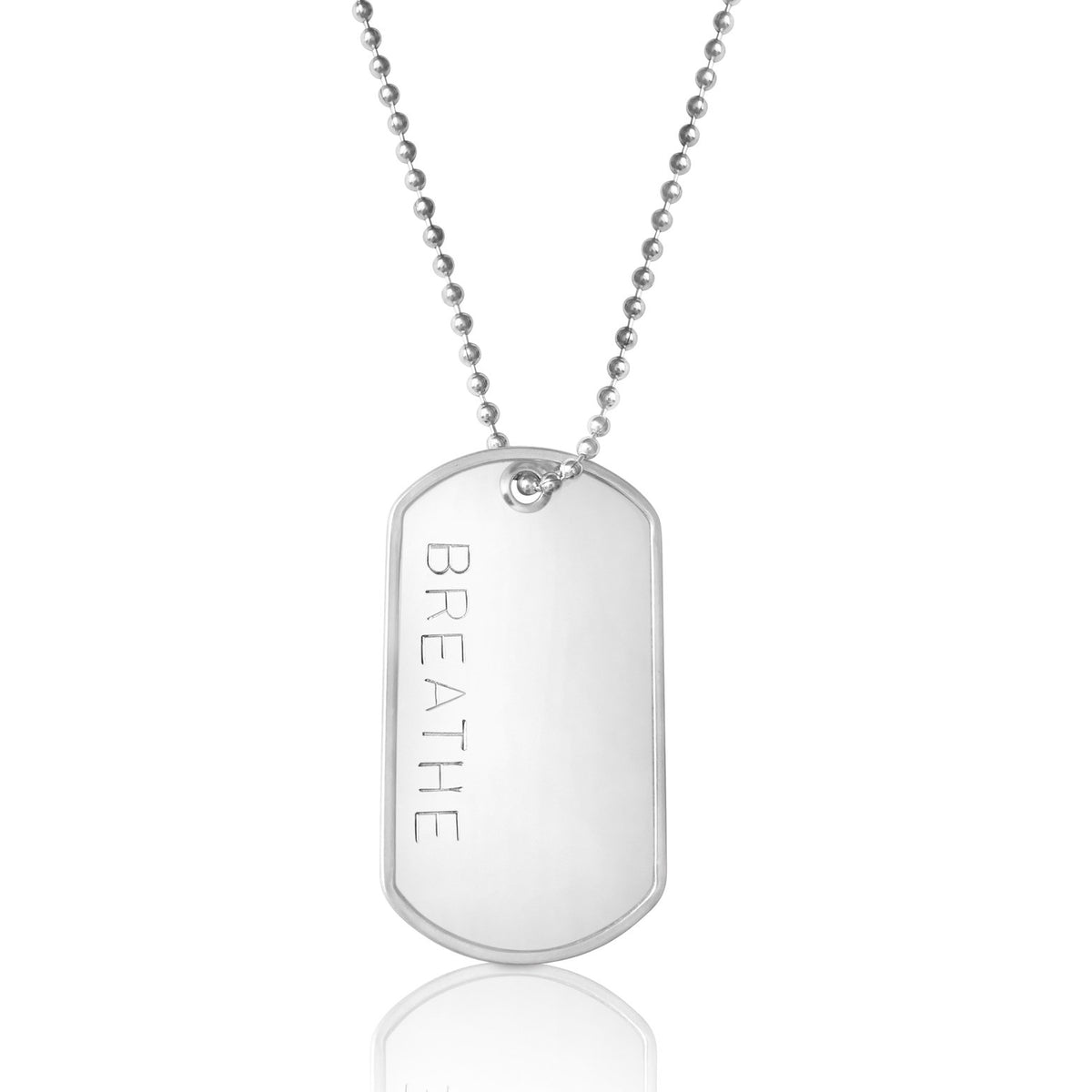 BREATHE - Stainless Steel Dog Tag Necklace. Yoga Inspired Military Style