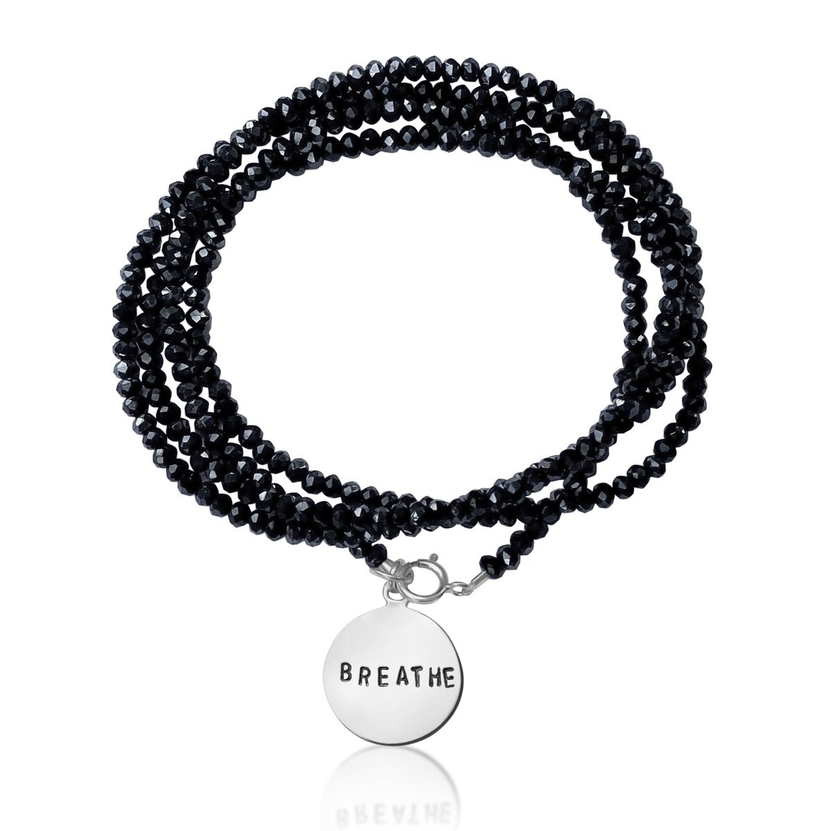 BREATHE Reminder Wrap Bracelet with Midnight Dark Crystals.