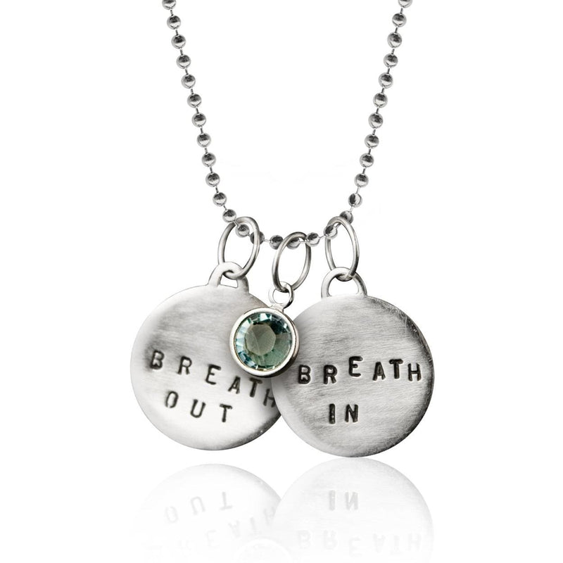 Sterling silver Breath In - Breath Out Pendants on a sterling silver bead chain style necklace - inspired by my scuba diving, yoga and being a mom.