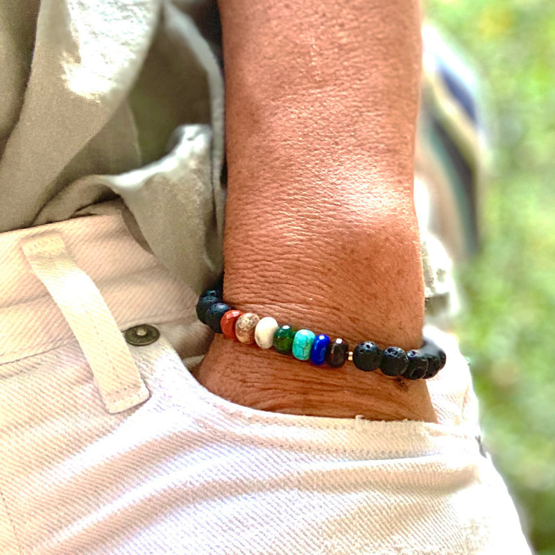 Lava Stone Chakra Bracelet with Healing Gemstones