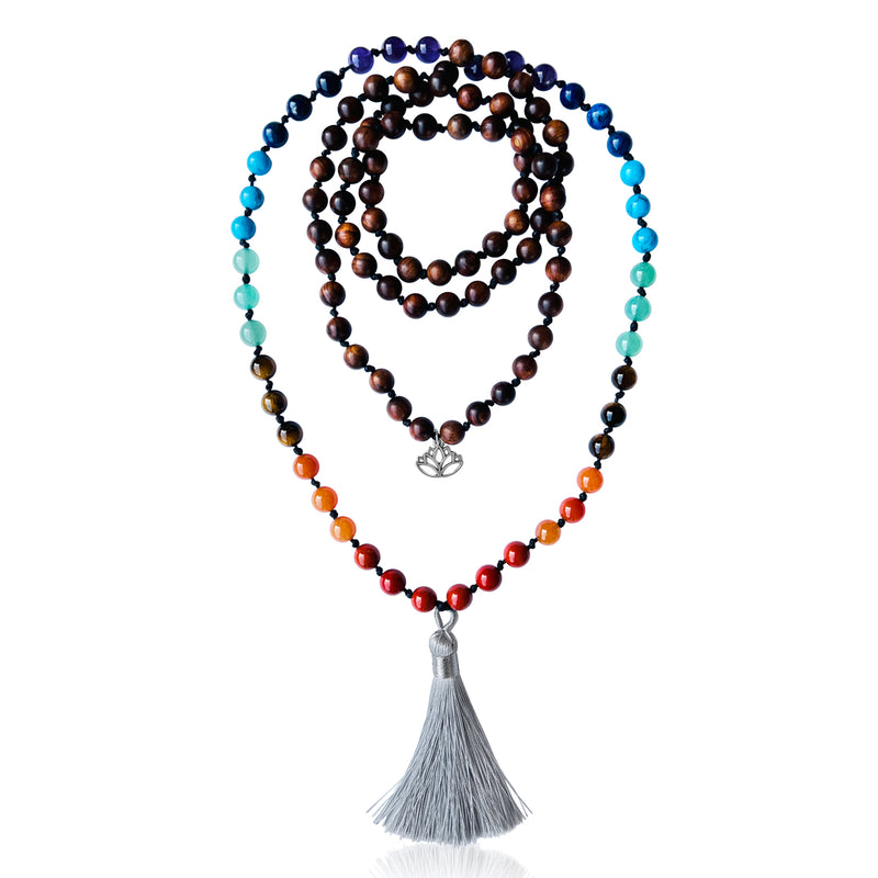Elevate your meditation practice with the 108 Beads Wood Meditation Necklace - the perfect accessory for balancing your chakras and promoting inner peace.