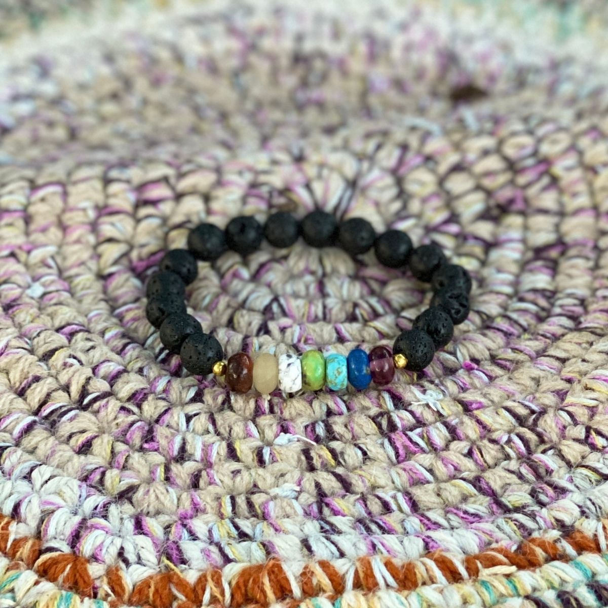 Lava Stone Chakra Bracelet with Healing Gemstones to Release Emotional Baggage.  Best gemstones for chakra healing. 