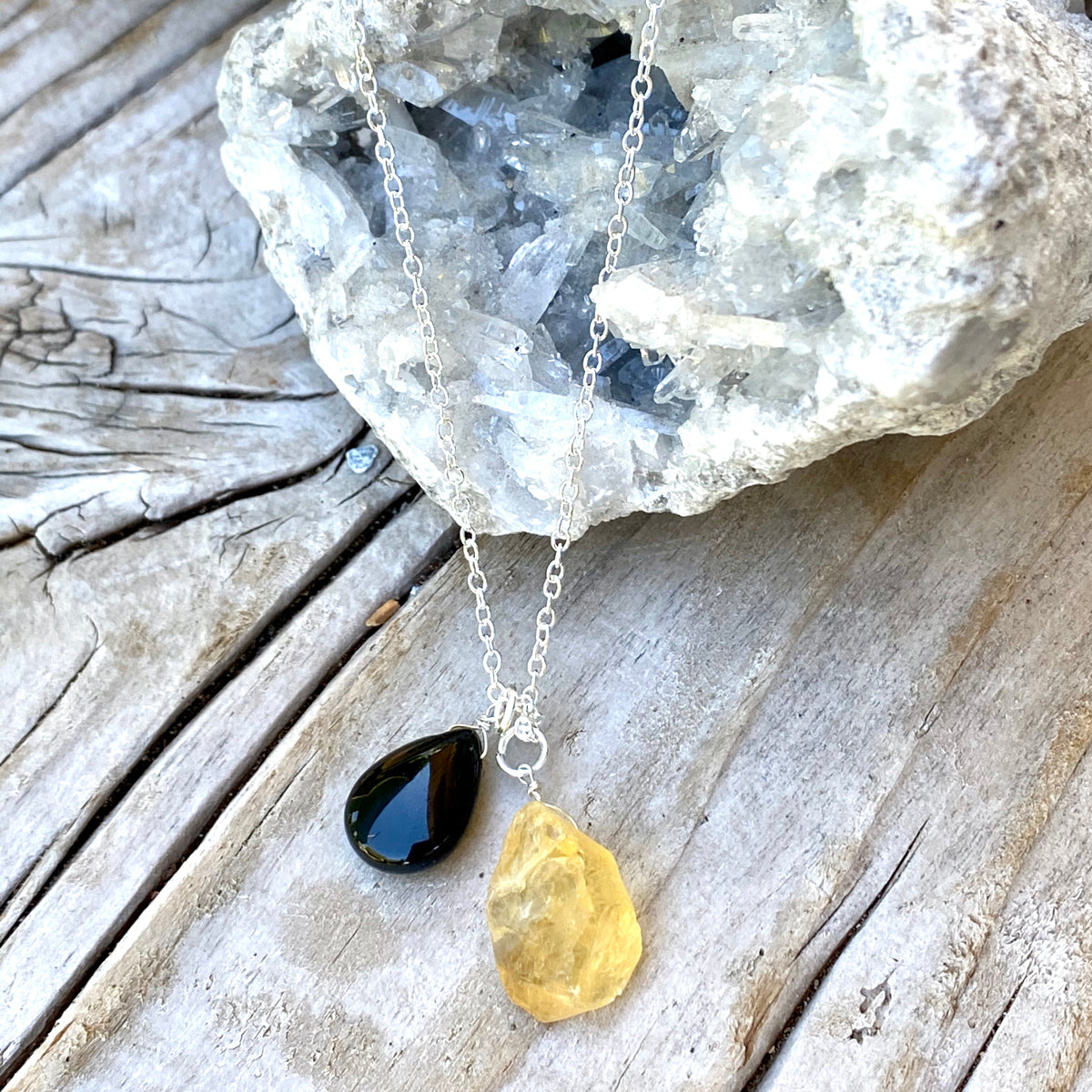 Citrine Quartz and Onyx Necklace for Success in Life