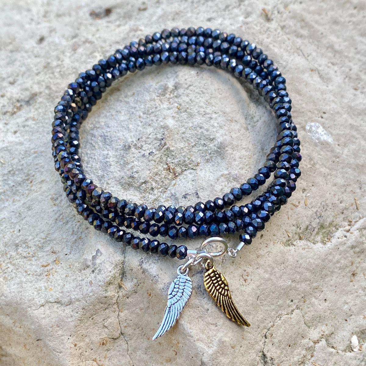 Guardian Angel Wrap Bracelet with Angel Wing Charms
