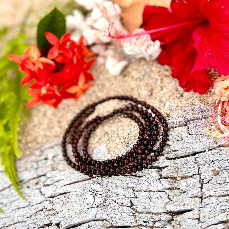 Garnet Wrap Bracelet with Dragonfly to Remind Us to Live to the Fullest