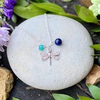 Dragonfly Necklace with Lapis Lazuli and Ocean Foam Crystal