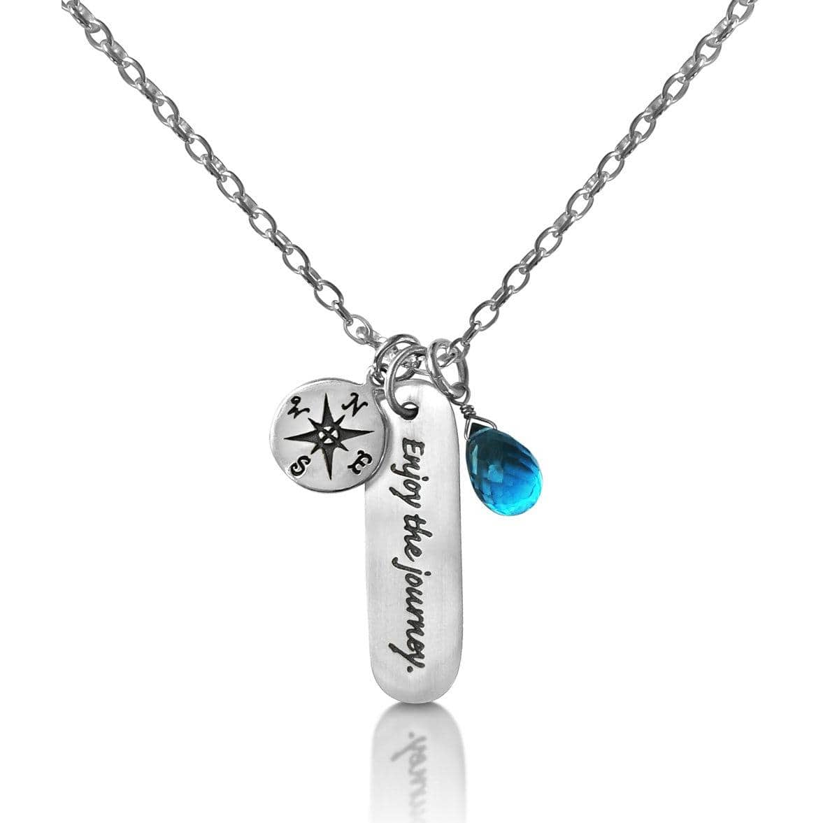 Sterling Silver Enjoy the Journey Inspirational Globe Trotter Quote Necklace with a Compass Charm