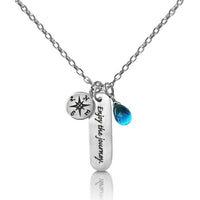 Sterling Silver Enjoy the Journey Inspirational Globe Trotter Quote Necklace with a Compass Charm
