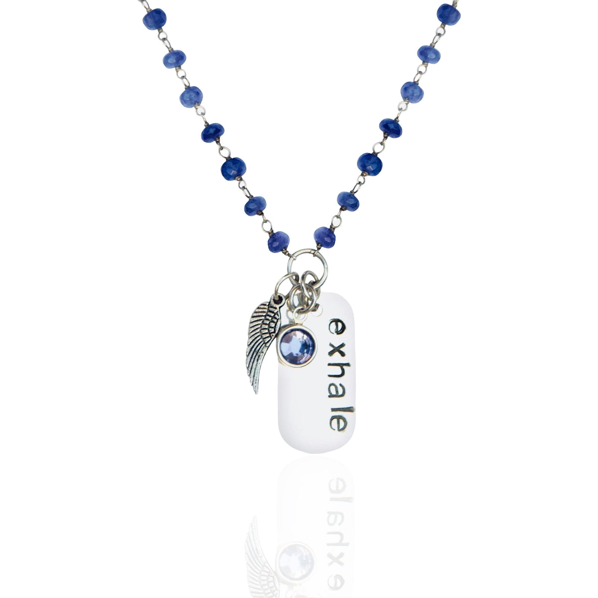 Sterling Silver Tanzanite EXHALE Dog Tag Necklace for Confidence and Individuality
