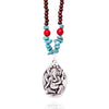 Ganesha Yoga Necklace for the Wise Person with Turquoise and Wood Mala Beads 