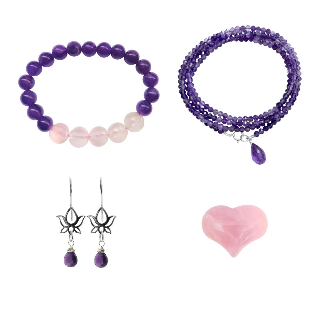 Gemstone Intention Set: Anxiety Free Amethyst: Rose Quartz and Amethyst Gemstone Bracelet for Gratitude Practice. Rose Quartz Loving Intention Bracelet. Rose quartz is an excellent heart-healing gemstone. Amethyst is the perfect stone for you if you are facing stressful times in your life.  