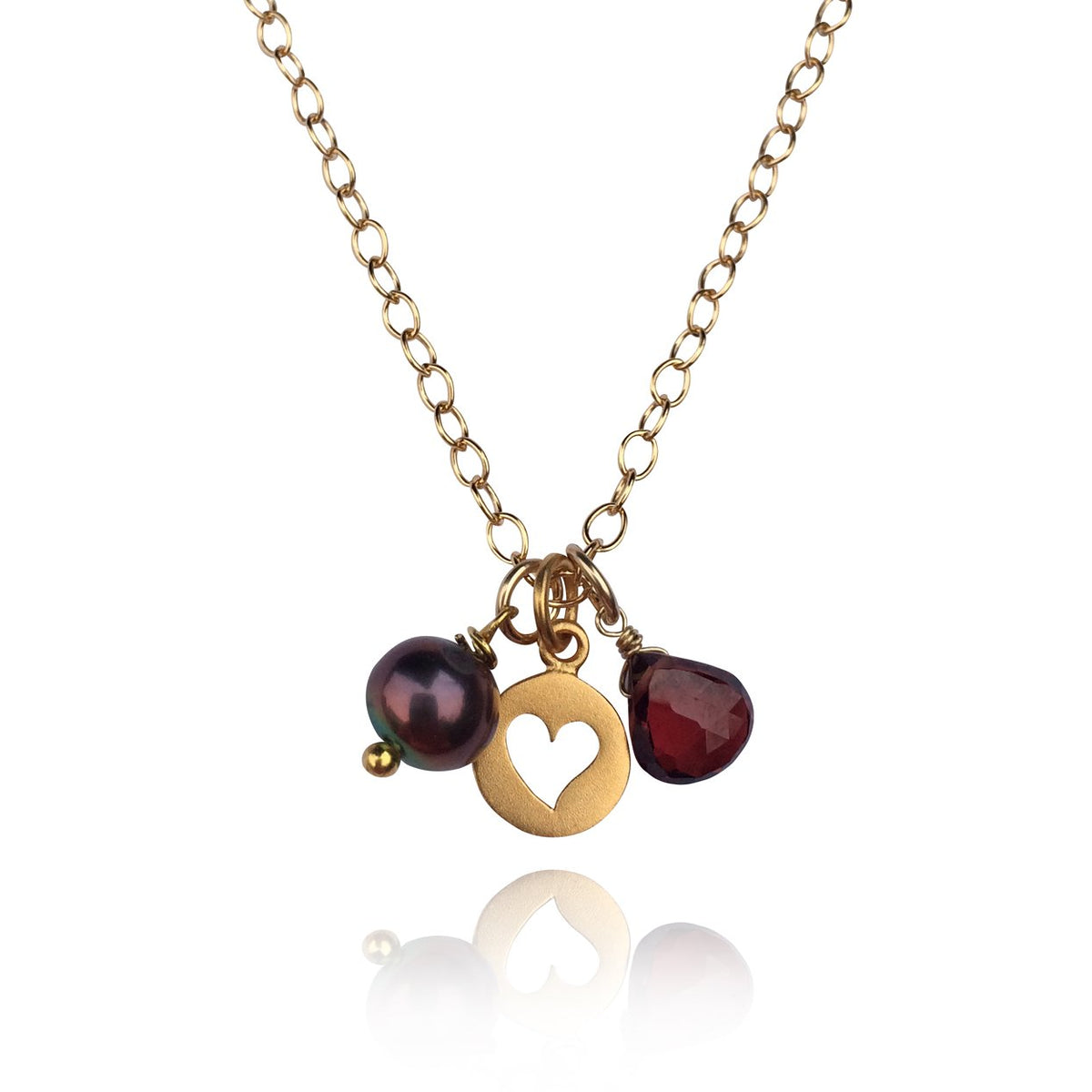 Attract Love - Gold Filled Heart Necklace with Garnet and Fresh Water Pearl.