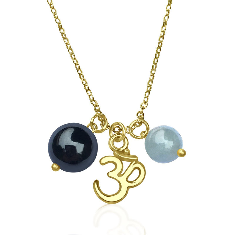 Ohm Charm Necklace with Hematite and Aquamarine (GF)