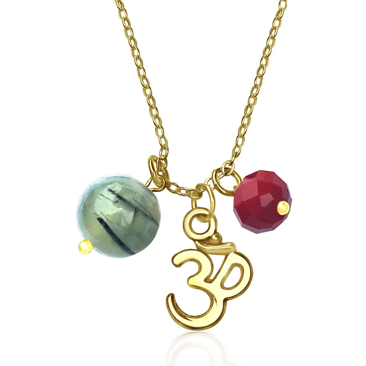 Ohm Charm Necklace with Prehnite and Red Crystal (GF)