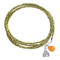Mindfulness Inspired Protective Golden Shade Crystal Wrap Bracelet with Buddha and Carnelian Charms