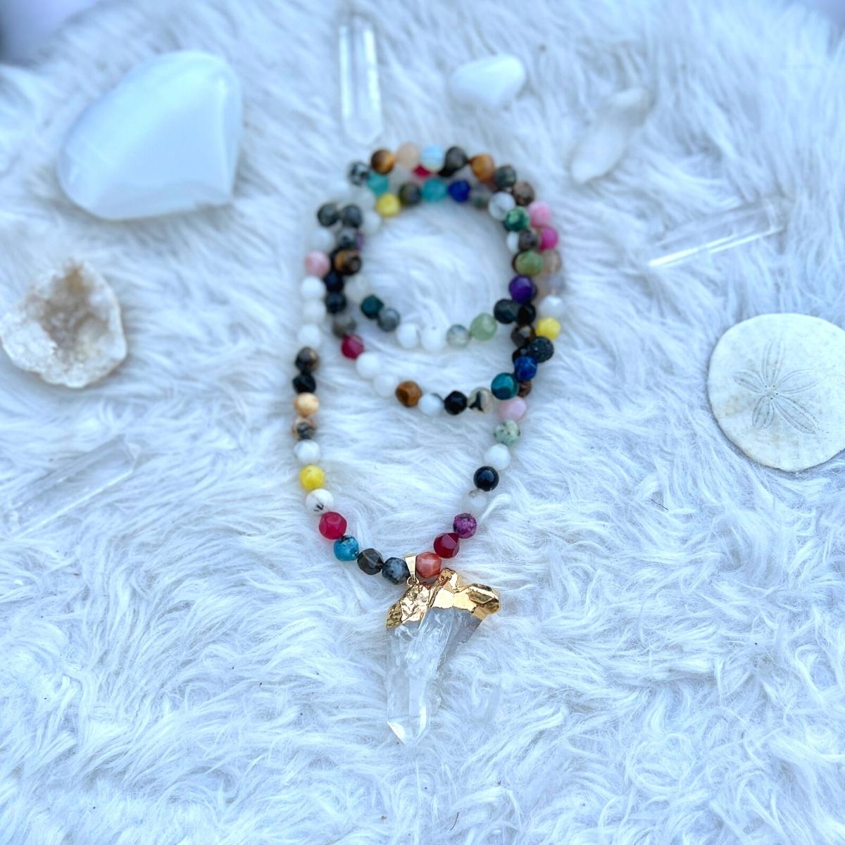 The Master Healer Crystal Necklace with Healing Gemstones -  Mother Earth Energy Healing Crystal Mindfulness Gemstone Necklace with a Clear Crystal Point to support change that comes from within. ONLY ONE AVAILABLE. This is truly a one of a kind piece. 