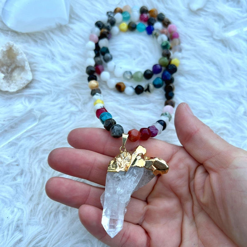 The Master Healer Crystal Necklace with Healing Gemstones -  Mother Earth Energy Healing Crystal Mindfulness Gemstone Necklace with a Clear Crystal Point to support change that comes from within. ONLY ONE AVAILABLE. This is truly a one of a kind piece. 