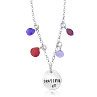 GRATEFUL Motivational Sterling Silver Necklace with Healing Crystals for Gratitude Practice. What are grateful for? It has been Scientifically proven, having a gratitude practice  increases happiness and empathy, reduce depression and anxiety.  Gratitude is an Attitude. ⁣⁣Wear these crystals for cultivating Gratitude.