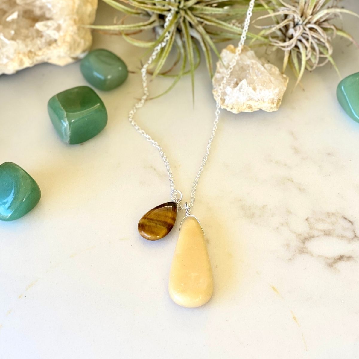 Forgiveness Necklace with Honey Calcite and Tiger Eye