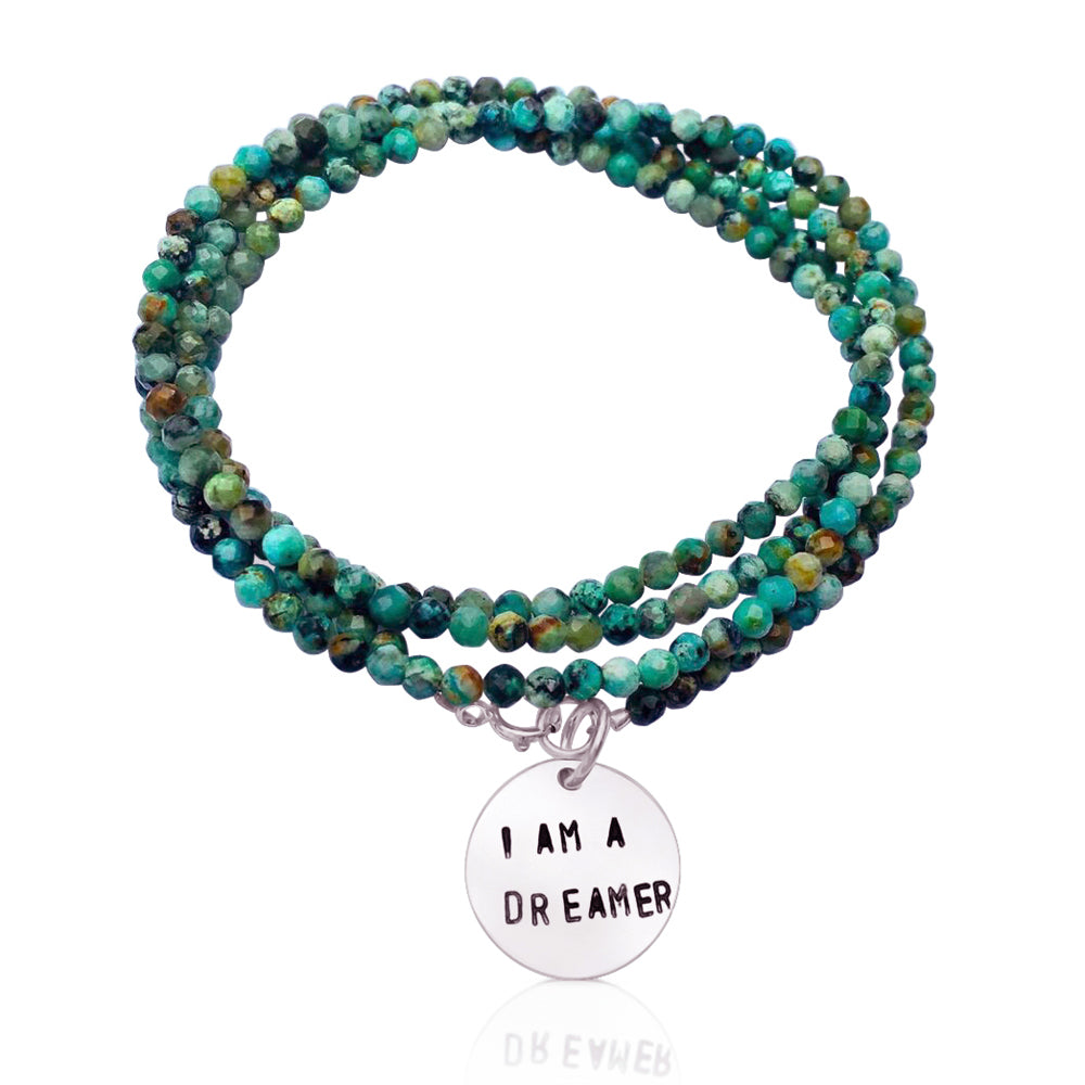 I am a Dreamer - Affirmation Wrap Bracelet with African Turquoise