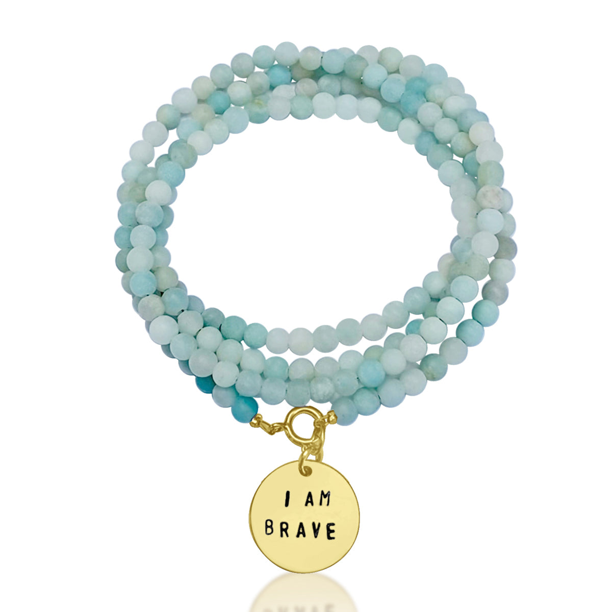 I am Brave Affirmation Bracelet with Amazonite for Courage. Repeat the "I am Brave" affirmation every morning during your routine! This will set the intention for the rest of your day (and perhaps life) - to travel into the unknown to try something new.