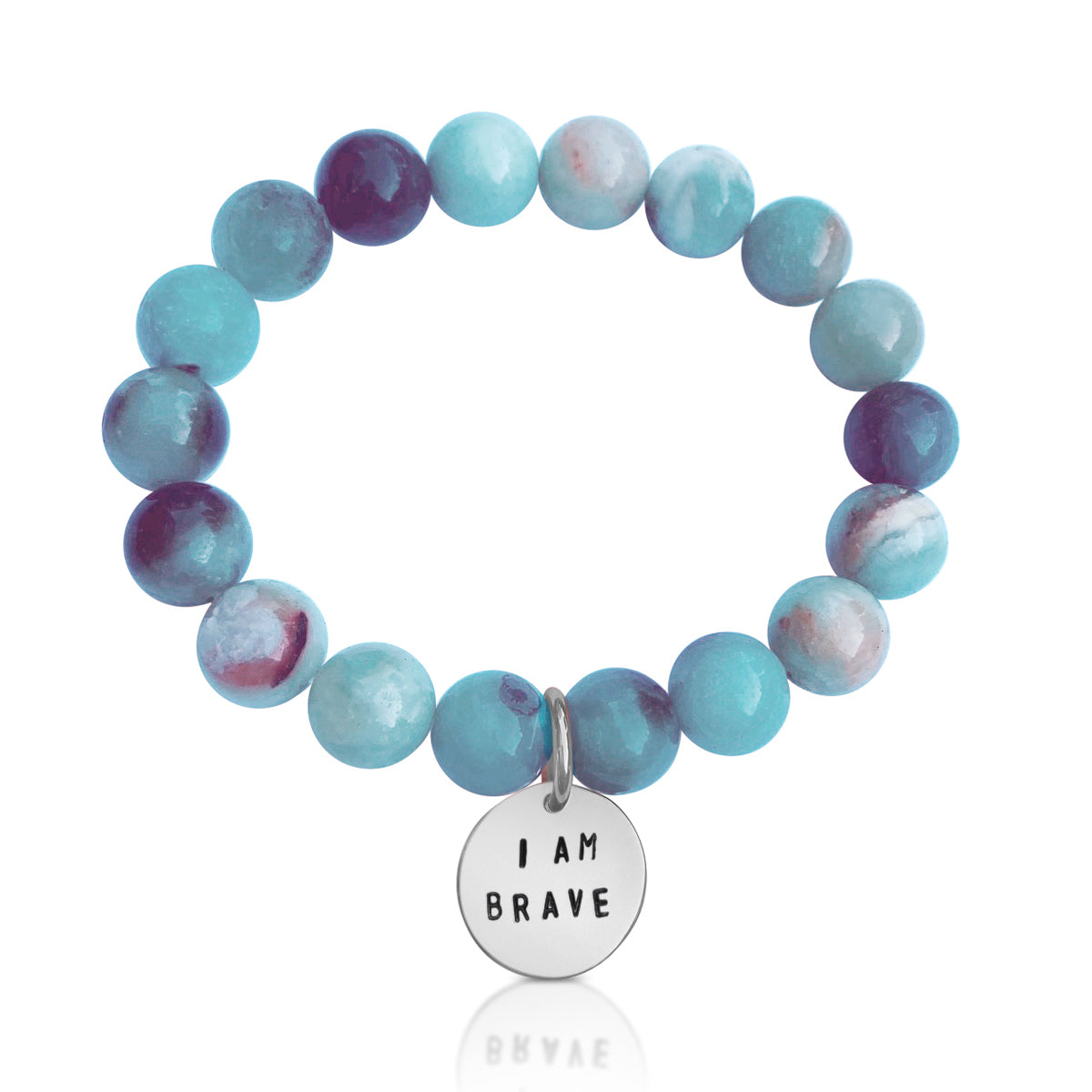 I am Brave Affirmation Bracelet with Amazonite for Courage.  Repeat the "I am Brave" affirmation every morning during your routine! This will set the intention for the rest of your day  (and perhaps life) - to travel into the unknown to try something new.