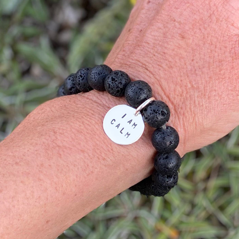 I am Calm Affirmation Bracelet with Lava Stone to Find Serenity