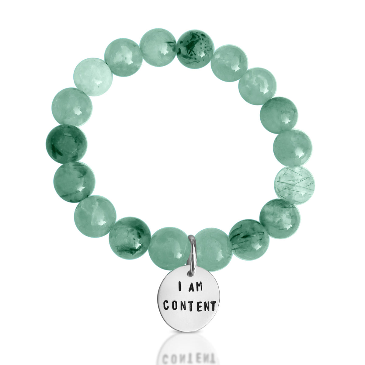 I am Content Affirmation Bracelet with Prehnite to Help Feel Happy & See the Good in All Things