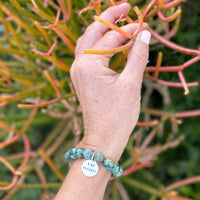 I am Focused Affirmation Bracelet with African Turquoise for Deeper Understanding of Life. This makes a great gift or present for the wholistic healer in your life. If you know someone who loves holistic meditation, affirmation healing, essential oils, or crystals this "I am focused" affirmation is perfect.