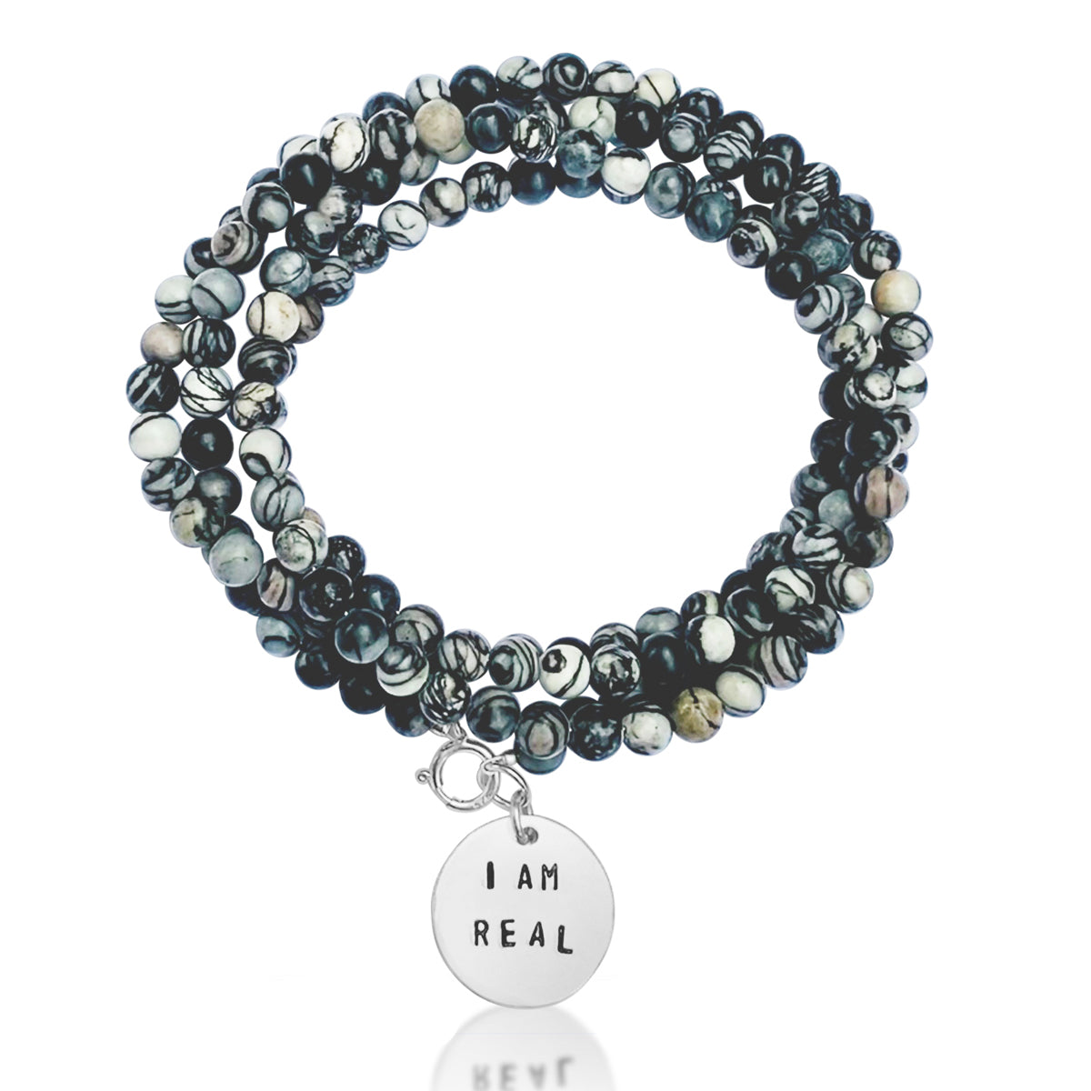 I am Real Affirmation Bracelet with Jasper to Help Stabilize your Mood Swings. "To be yourself in a world that is constantly trying to make you something else is the greatest accomplishment." Ralph Waldo Emerson. Trying to please EVERYONE is a recipe for frustration. Be yourself, be real and you will be happier.