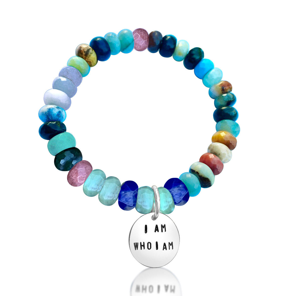 I am who I am Affirmation Bracelet. Mindfulness Bracelet with a Mix of Semi-Precious Chakra Healing Stones.  To be yourself in a world that is constantly trying to make you something else is the greatest accomplishment. 