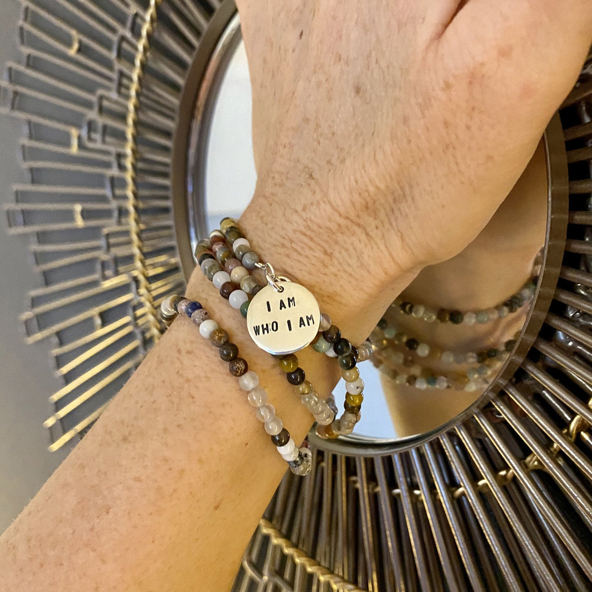 I am who I am - Affirmation Mindfulness Wrap Bracelet with a Mix of Semi-Precious Chakra Healing Stones